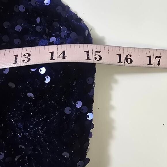 LULU'S SZ S Mesmerizing Diva Navy Blue Sequin Wide-Leg Halter Jumpsuit NEW B27 - Picture 6 of 11